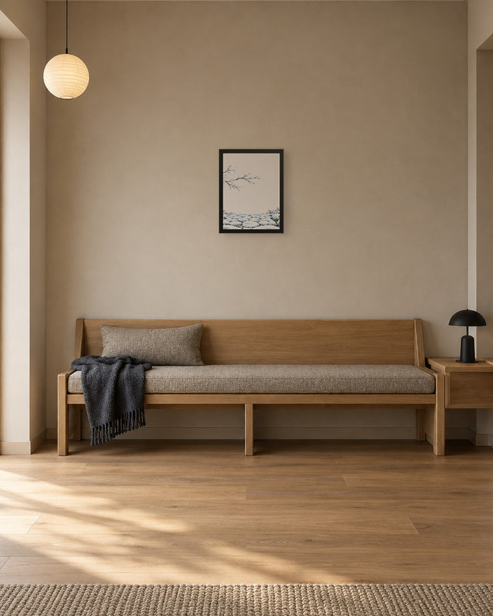 Seasons Garden · Snow Path · Winter in a Japandi hallway, 12 × 16 in · Black frame