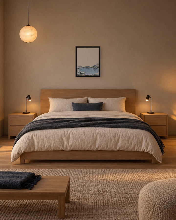 Seasons Garden · Still Pond · Winter in a Japandi bedroom, 16 × 20 in · Black frame