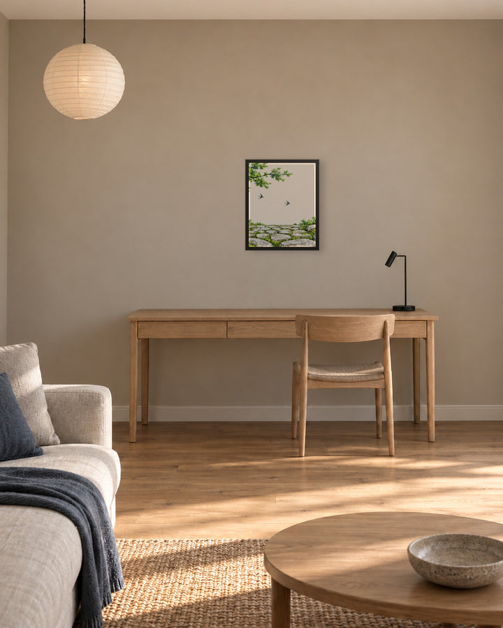 Seasons Garden · Swallow Path · Summer in a Japandi study, 16 × 20 in · Black frame