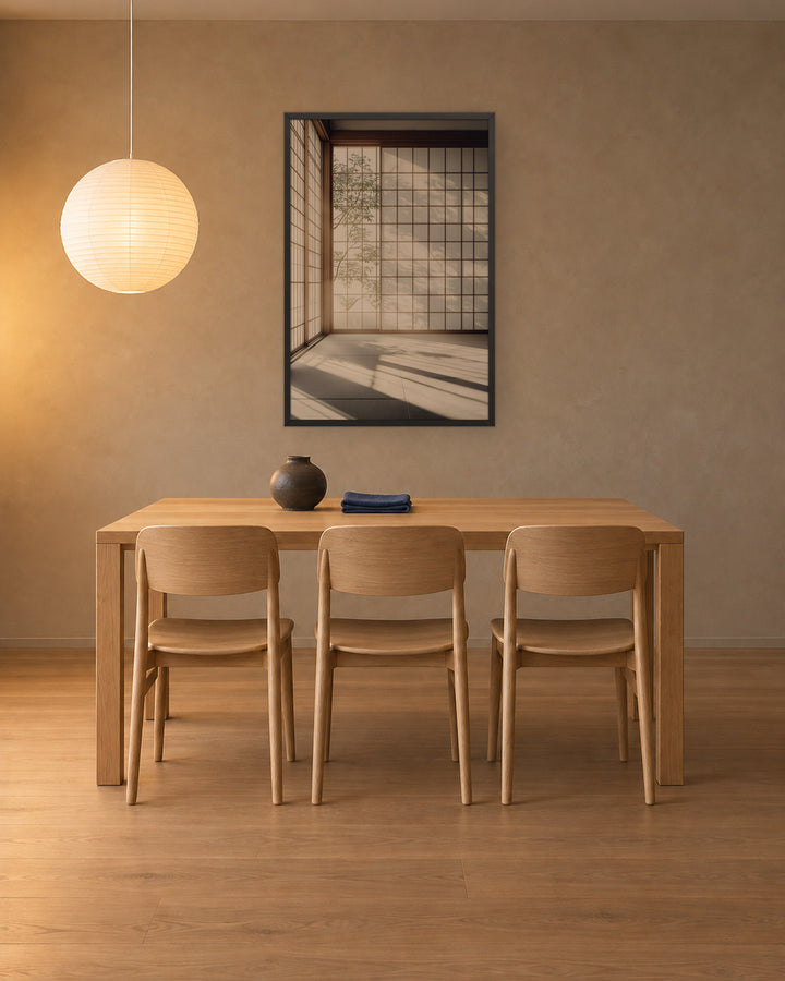 Shoji Light in a Japandi dining room, 24 × 36 in · Black frame