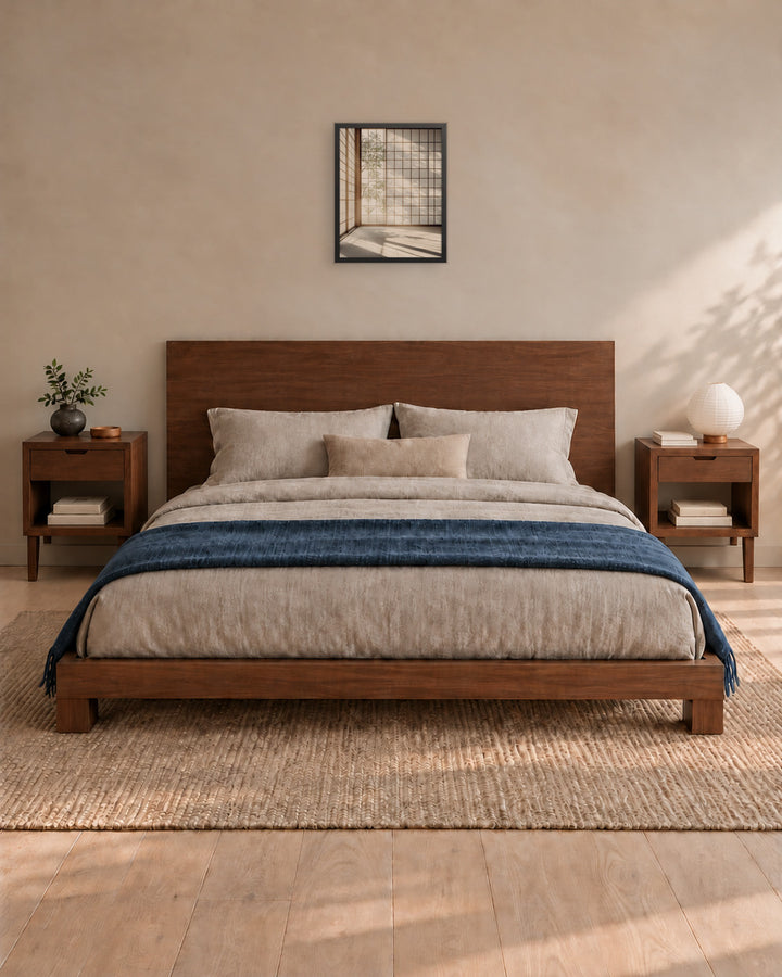 Shoji Light in a Japandi bedroom, 16 × 20 in · Black frame