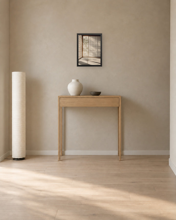 Shoji Light in a Japandi hallway, 12 × 16 in · Black frame