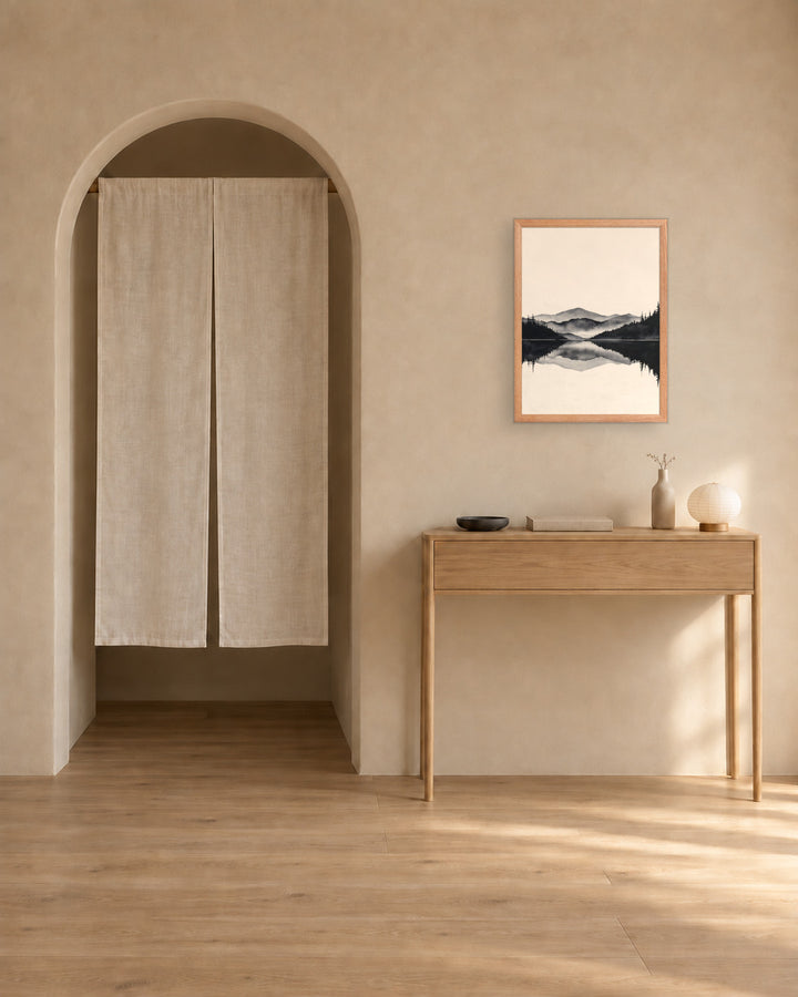 Still Water in a Japandi entryway, 18 × 24 in · Natural frame