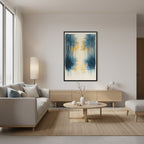 Morning Mist — Japandi komorebi wall art in a living room setting