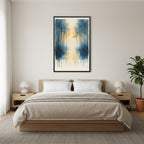Morning Mist — Japandi komorebi wall art in a bedroom setting