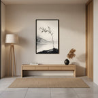 Bamboo in Wind — Japandi zen ink wall art in a hallway setting