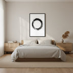 One Stroke — Japandi zen ink wall art in a bedroom setting
