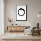 One Stroke — Japandi zen ink wall art in a living room setting