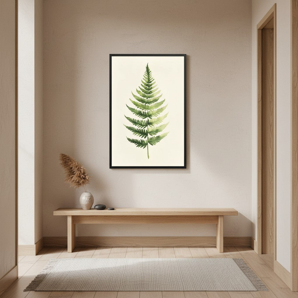 Morning Fern — Japandi zen nature wall art in a hallway setting
