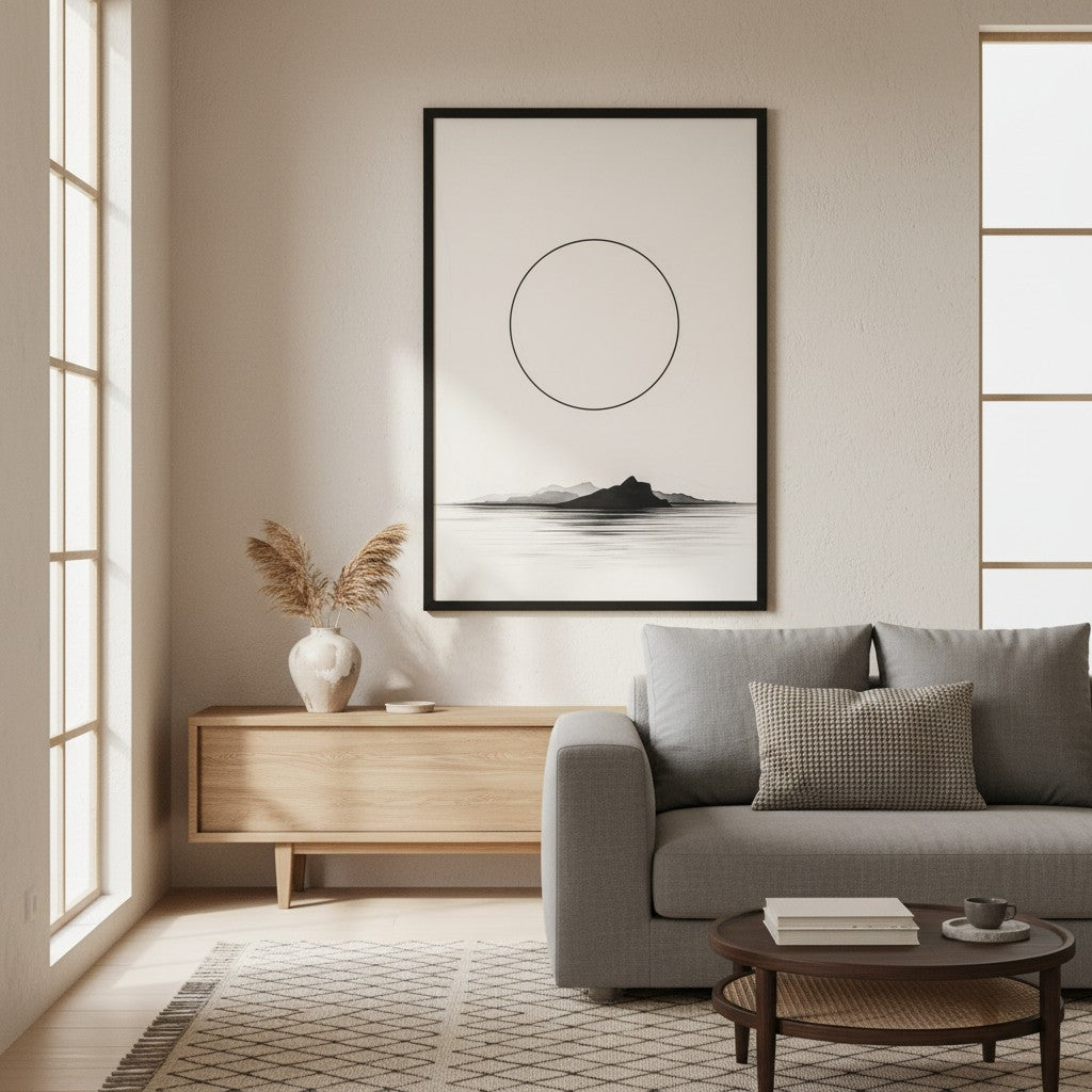 Circle and Space — Japandi ma wall art in a living room setting