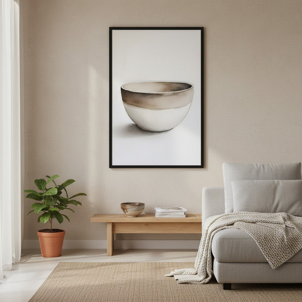 Clay Form — Japandi wabi-sabi wall art in a living room setting