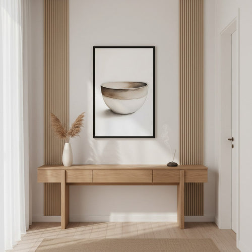 Clay Form — Japandi wabi-sabi wall art in a hallway setting