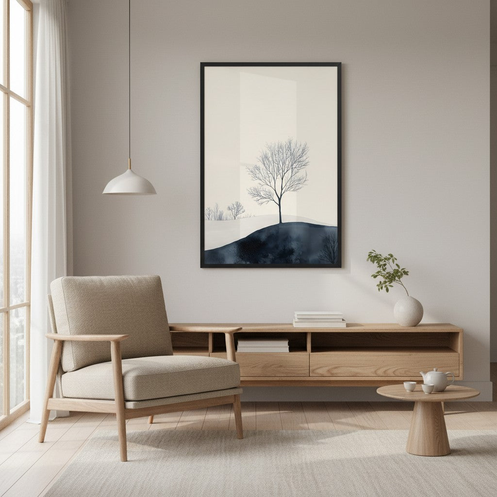 Distant Divide — Japandi ma wall art in a living room setting