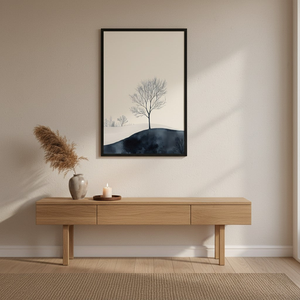 Distant Divide — Japandi ma wall art in a hallway setting
