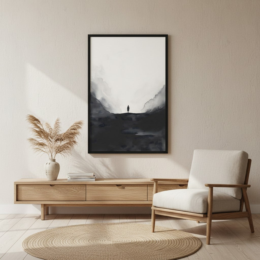 Distant Figure — Japandi ma wall art in a living room setting