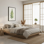 Morning Fern — Japandi zen nature wall art in a bedroom setting