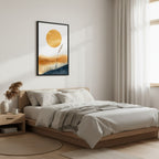 Golden Hour — Japandi komorebi wall art in a bedroom setting