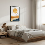 Golden Hour — Japandi komorebi wall art in a bedroom setting