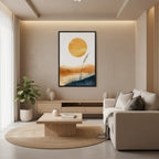 Golden Hour — Japandi komorebi wall art in a living room setting