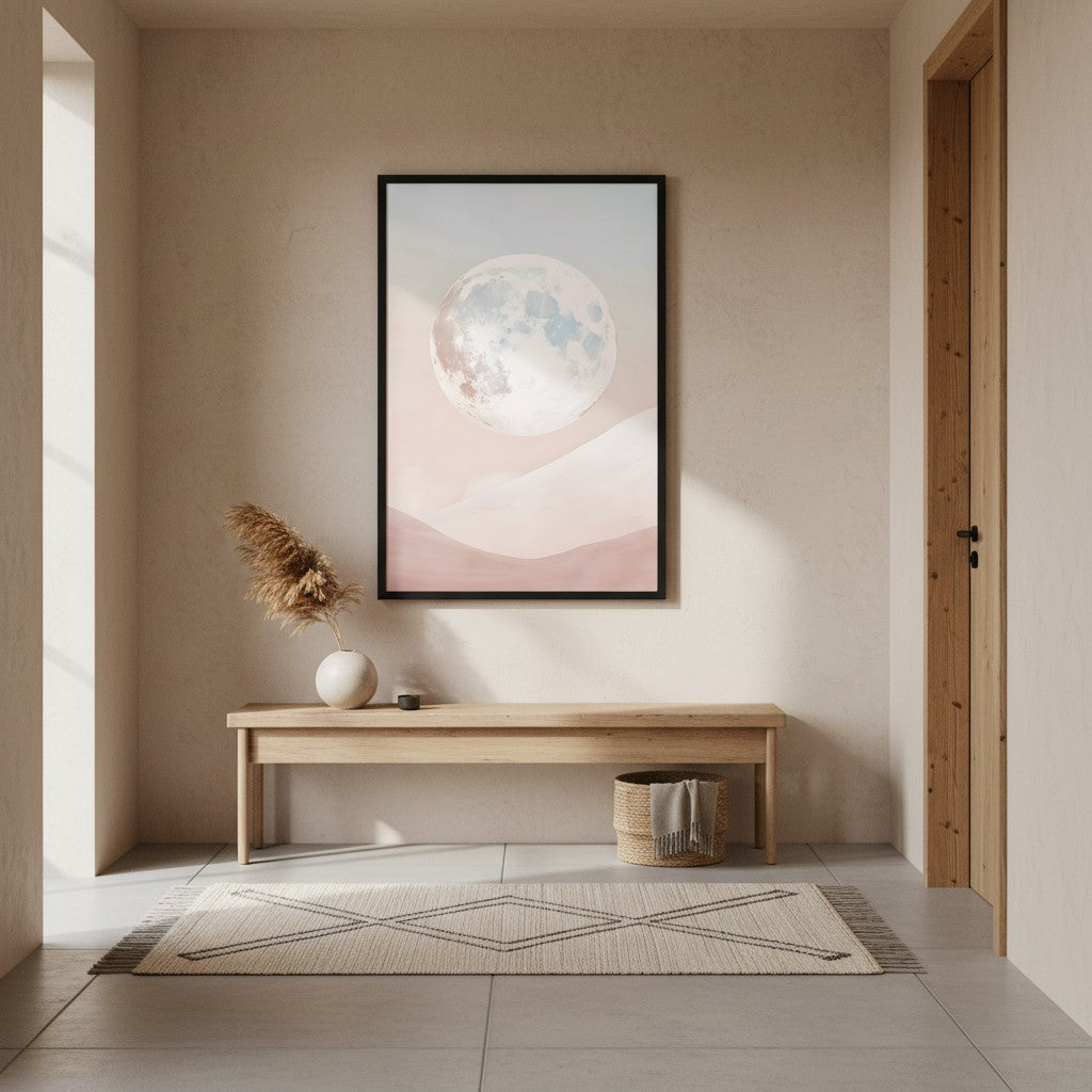 Moon — Japandi zen ink wall art in a hallway setting