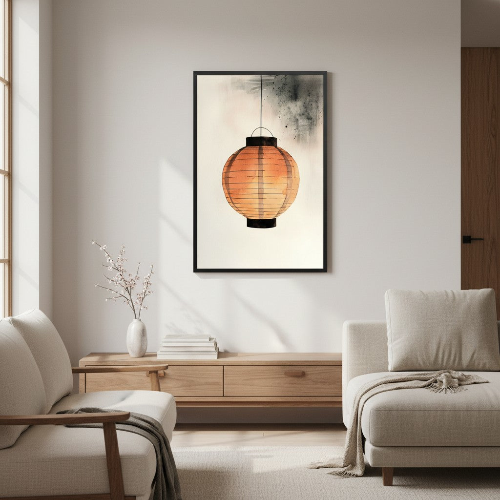 Paper Lantern — Japandi wabi-sabi wall art in a living room setting
