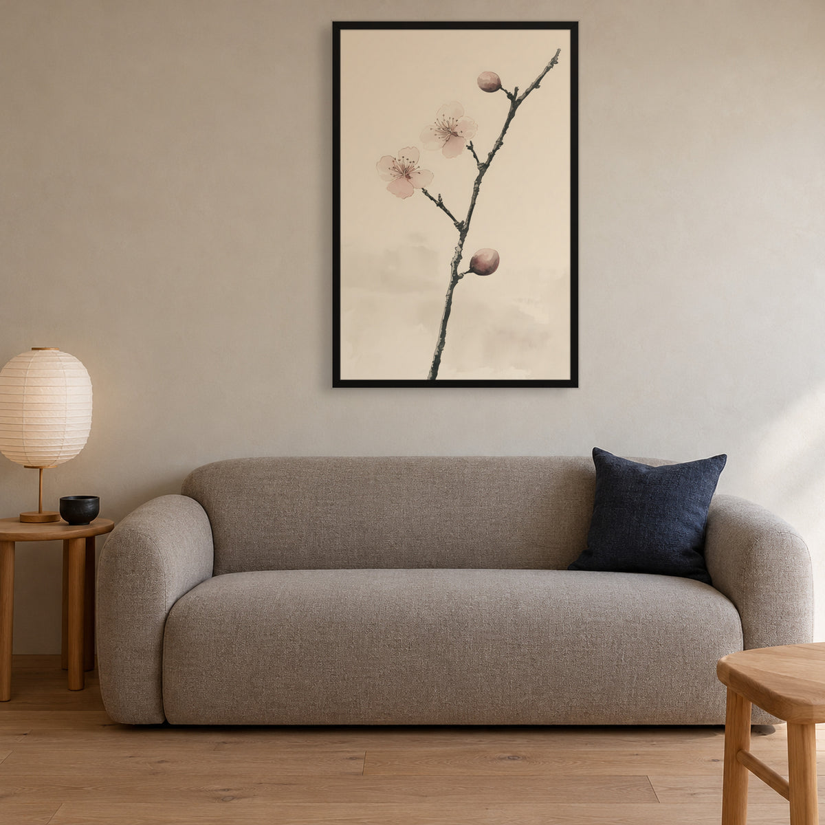 Early Plum — Japandi framed wall art in a room setting, 24x36 in