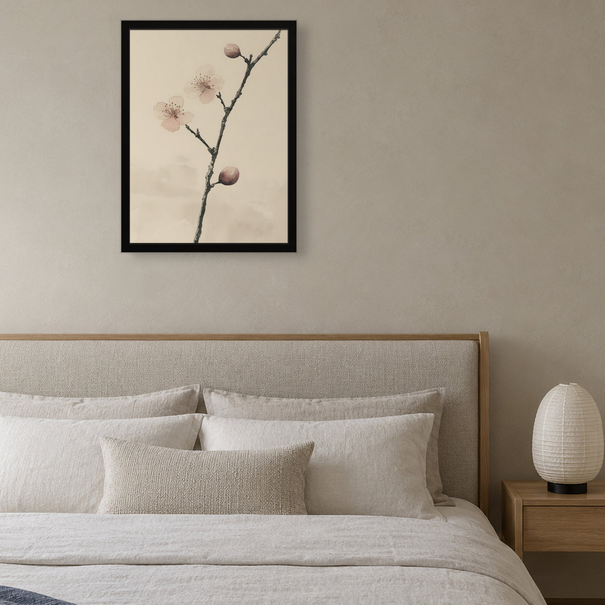 Early Plum — Japandi framed wall art in a room setting, 18x24 in