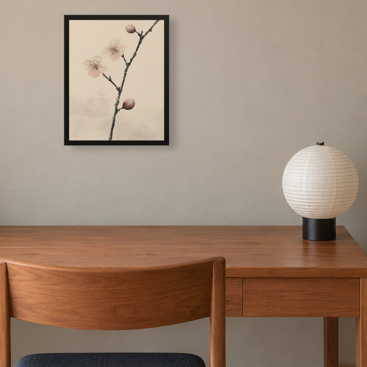 Early Plum — Japandi framed wall art in a room setting, 16x20 in