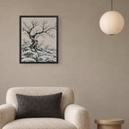 Seasons Garden · Bare Tree · Winter — Japandi framed wall art in a room setting, 16x20 in