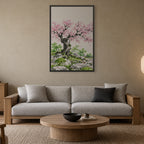 Seasons Garden · Cherry Tree · Spring — Japandi framed wall art in a room setting, 24x36 in