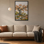 Seasons Garden · Golden Tree · Autumn — Japandi framed wall art in a room setting, 24x36 in