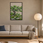 Seasons Garden · Green Tree · Summer — Japandi framed wall art in a room setting, 24x36 in