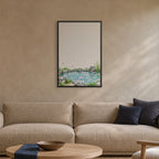 Seasons Garden · Petal Pond · Spring — Japandi framed wall art in a room setting, 24x36 in