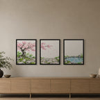 Seasons Garden · Spring — three framed prints hung side by side as a triptych, 16x20 in