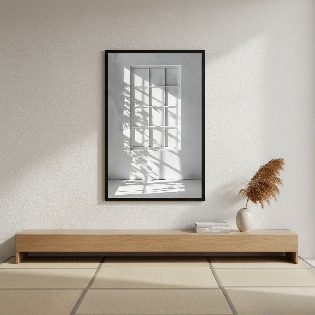 Shadow Play — Japandi komorebi wall art in a hallway setting