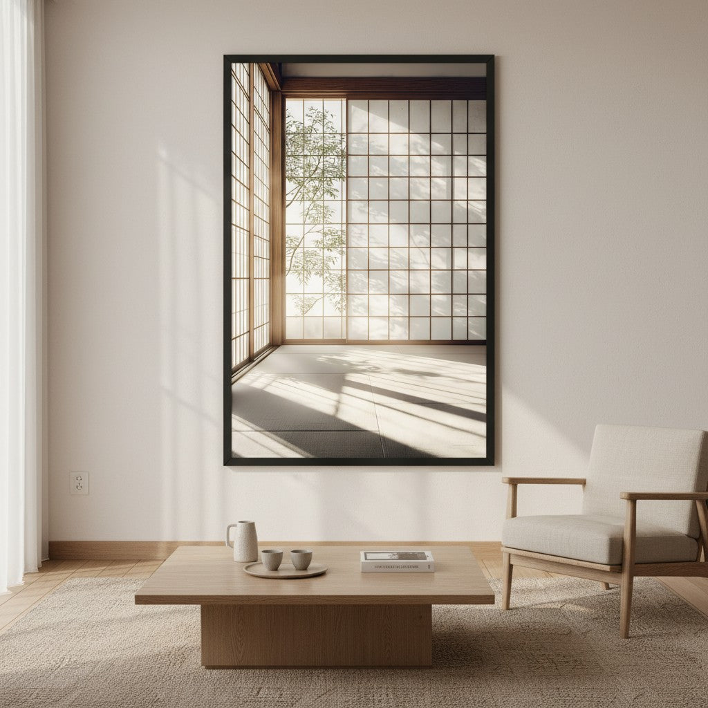 Shoji Light — Japandi komorebi wall art in a living room setting