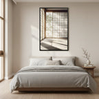 Shoji Light — Japandi komorebi wall art in a bedroom setting