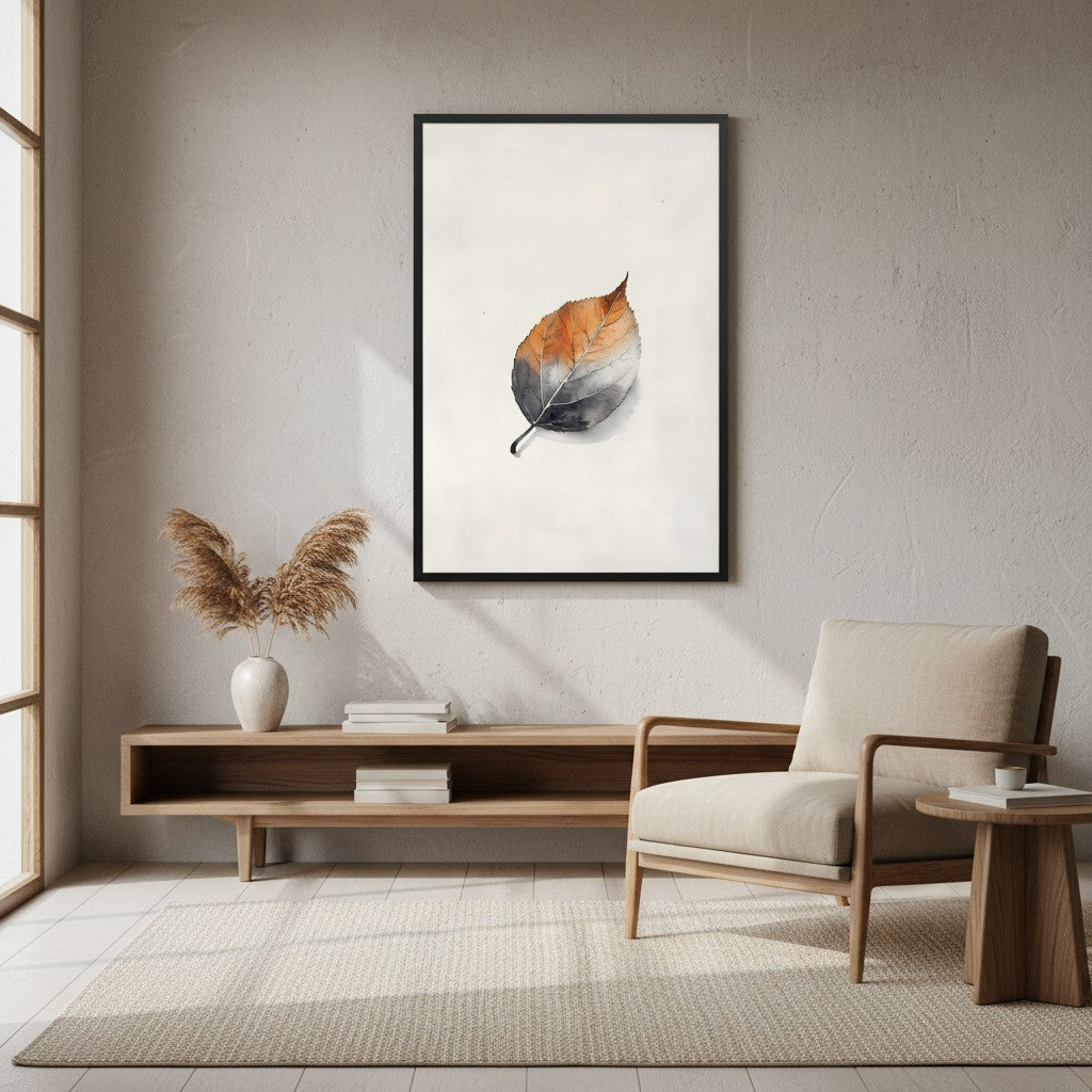 Single Leaf — Japandi ma wall art in a living room setting