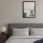 Snow Lantern — Japandi framed wall art in a room setting, 18x24 in