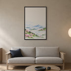 Spring Hills in Bloom — Japandi framed wall art in a room setting, 24x36 in