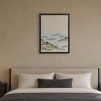 Spring Hills in Bloom — Japandi framed wall art in a room setting, 18x24 in