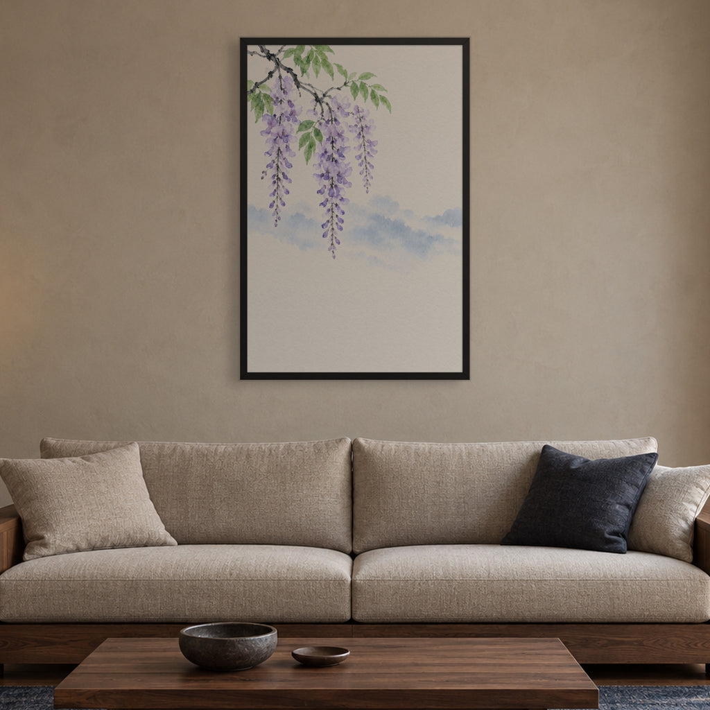Spring Wisteria — Japandi framed wall art in a room setting, 24x36 in