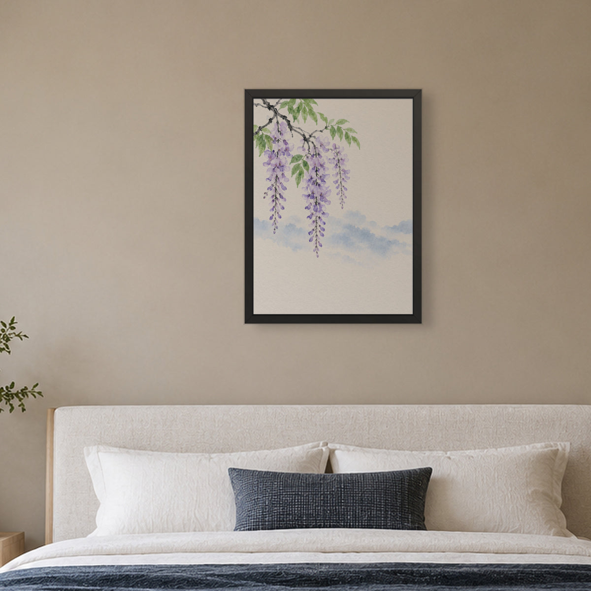Spring Wisteria — Japandi framed wall art in a room setting, 18x24 in