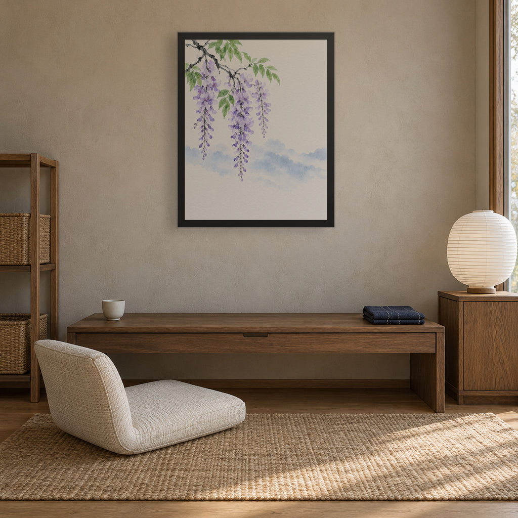 Spring Wisteria — Japandi framed wall art in a room setting, 16x20 in