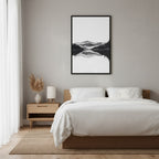 Still Water — Japandi zen ink wall art in a bedroom setting