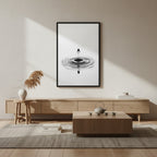 Waterdrop — Japandi zen nature wall art in a living room setting