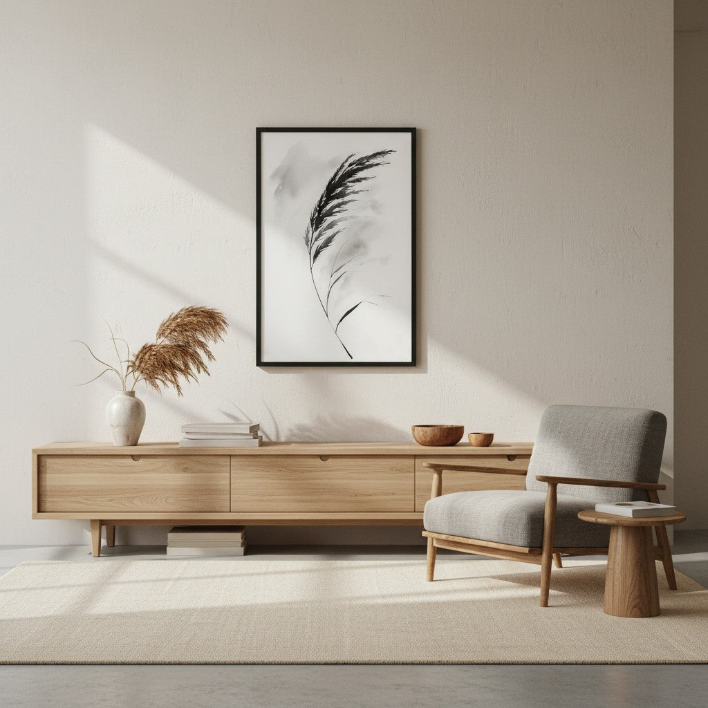 Wild Grass — Japandi zen nature wall art in a living room setting