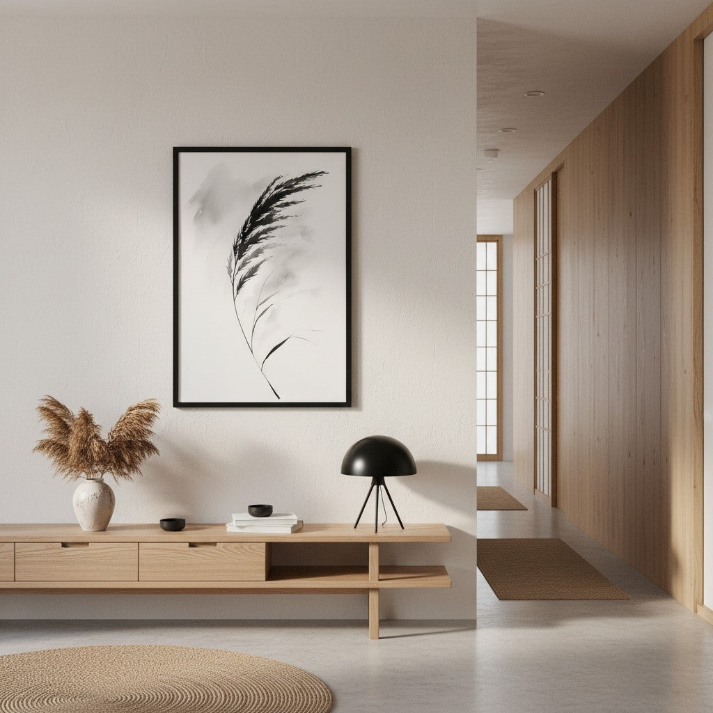 Wild Grass — Japandi zen nature wall art in a hallway setting