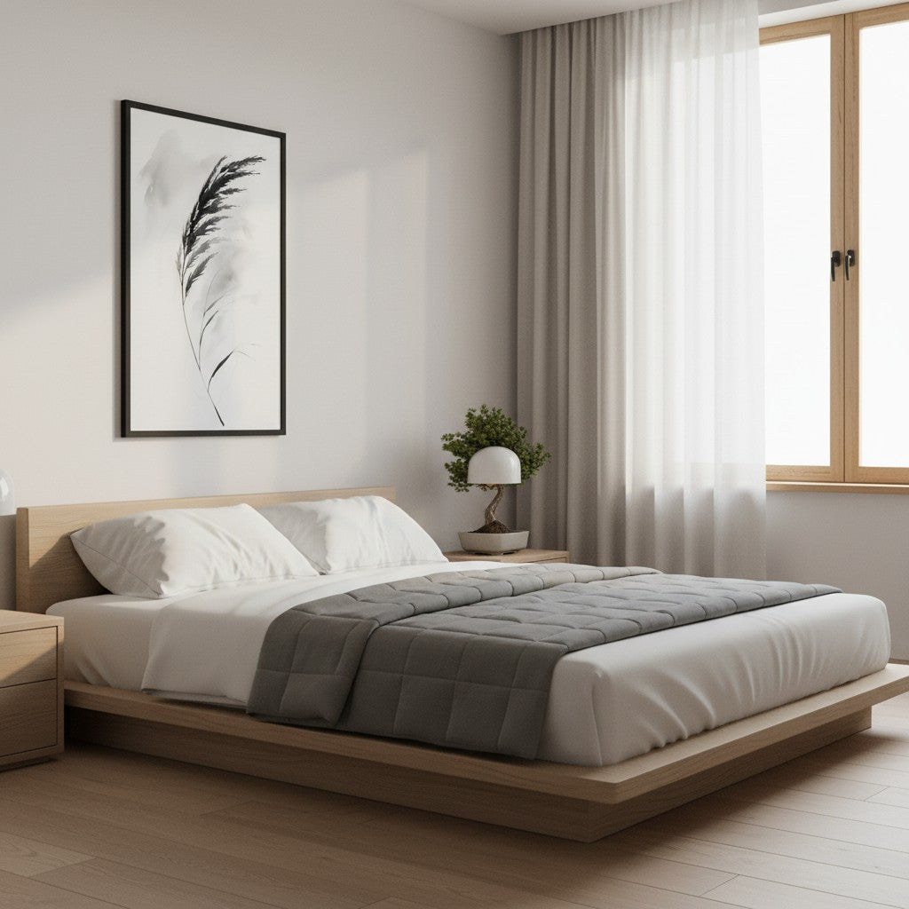 Wild Grass — Japandi zen nature wall art in a bedroom setting