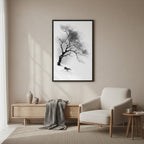 Winter Branch — Japandi zen ink wall art in a reading nook setting